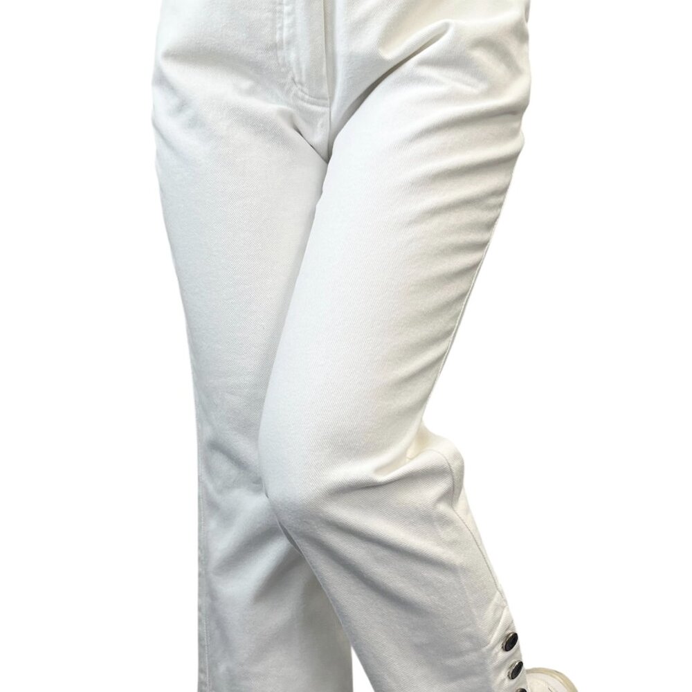 CHANEL Vintage 97C CC Logo Denim Pants #38 White Silver Cotton Stitch [105646] - Picture 2 of 13